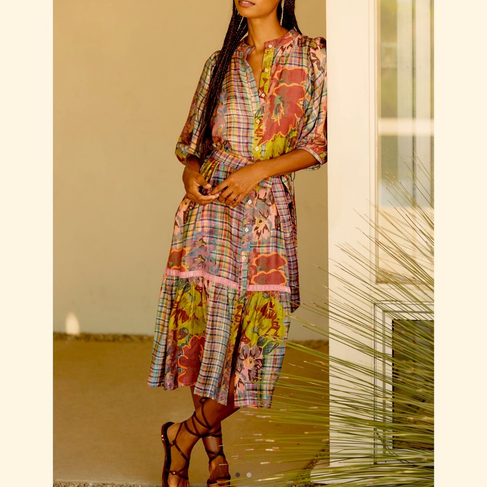 Anthropologie Multicolor Plaid and Floral Dress